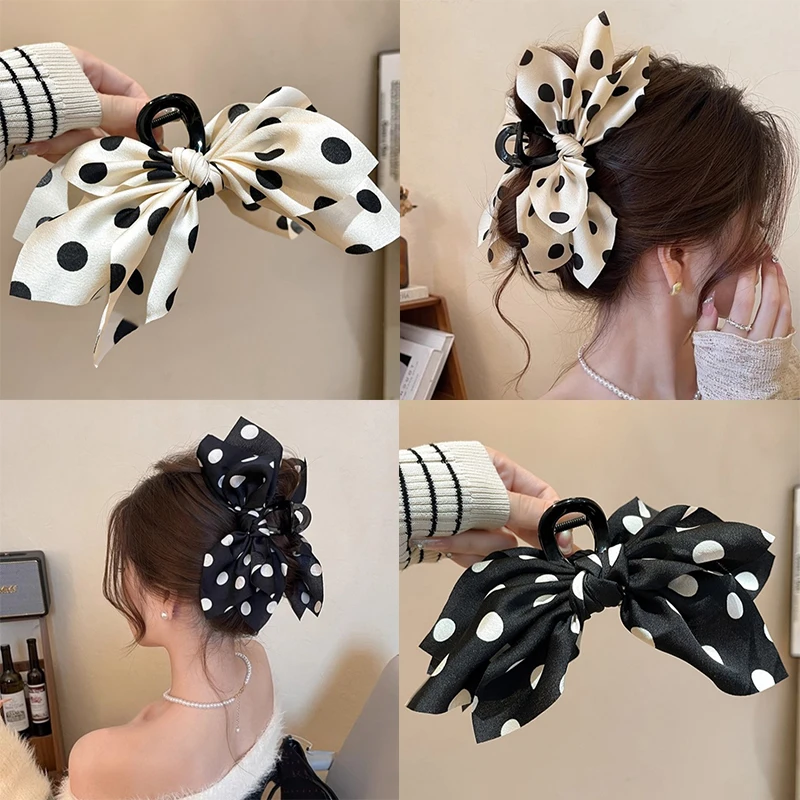 

1/2 Set Of Retro Polka Dot Shark Clip Multi-Layer Bow Hairpin Elegant Fashion Temperament Girls Hairpin Headdress