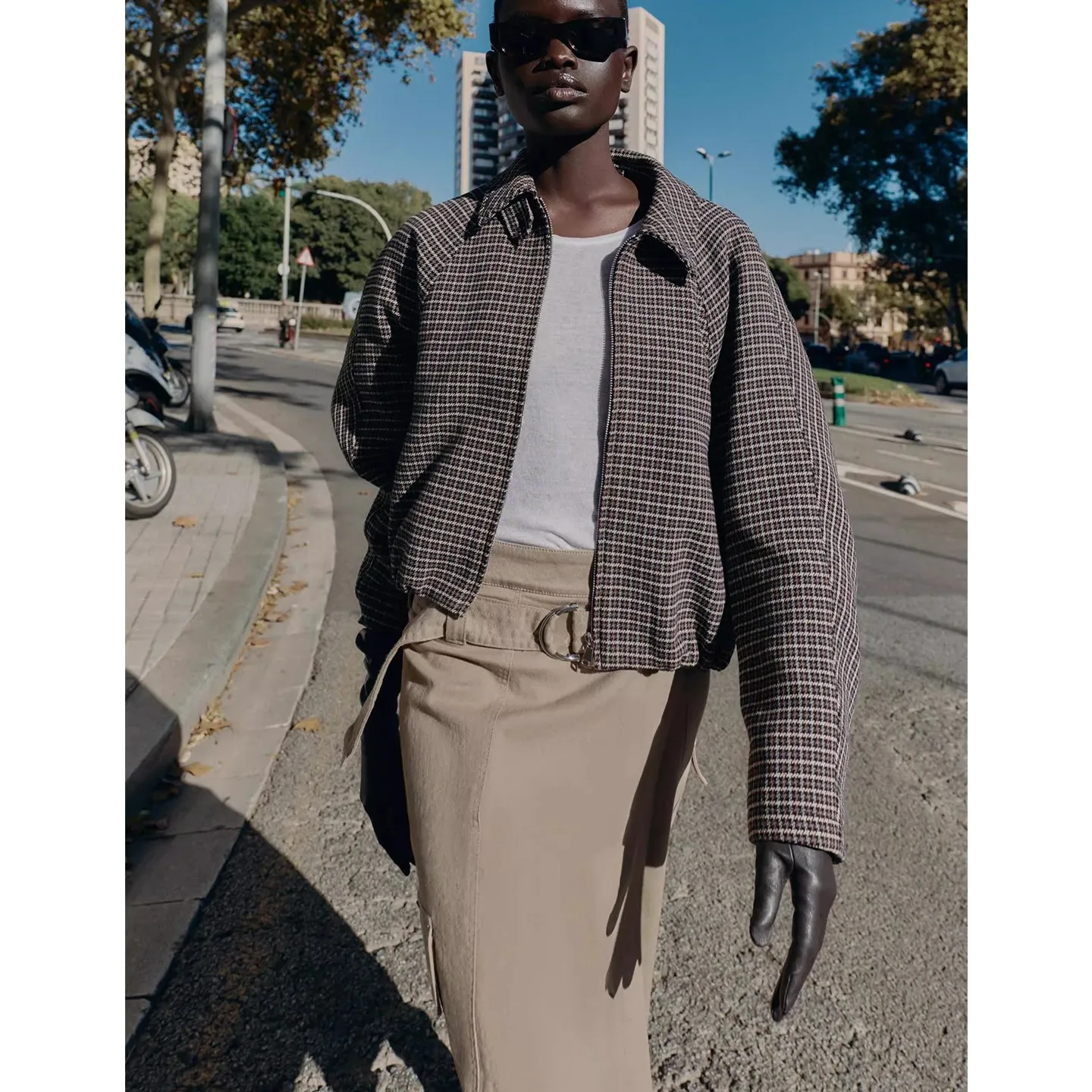 Winter Damen Casual Sle Kragen Lange Sve Plaid Baumwolle Pilot Jaet Mantel Polyester Faser ort Länge Reißverschluss