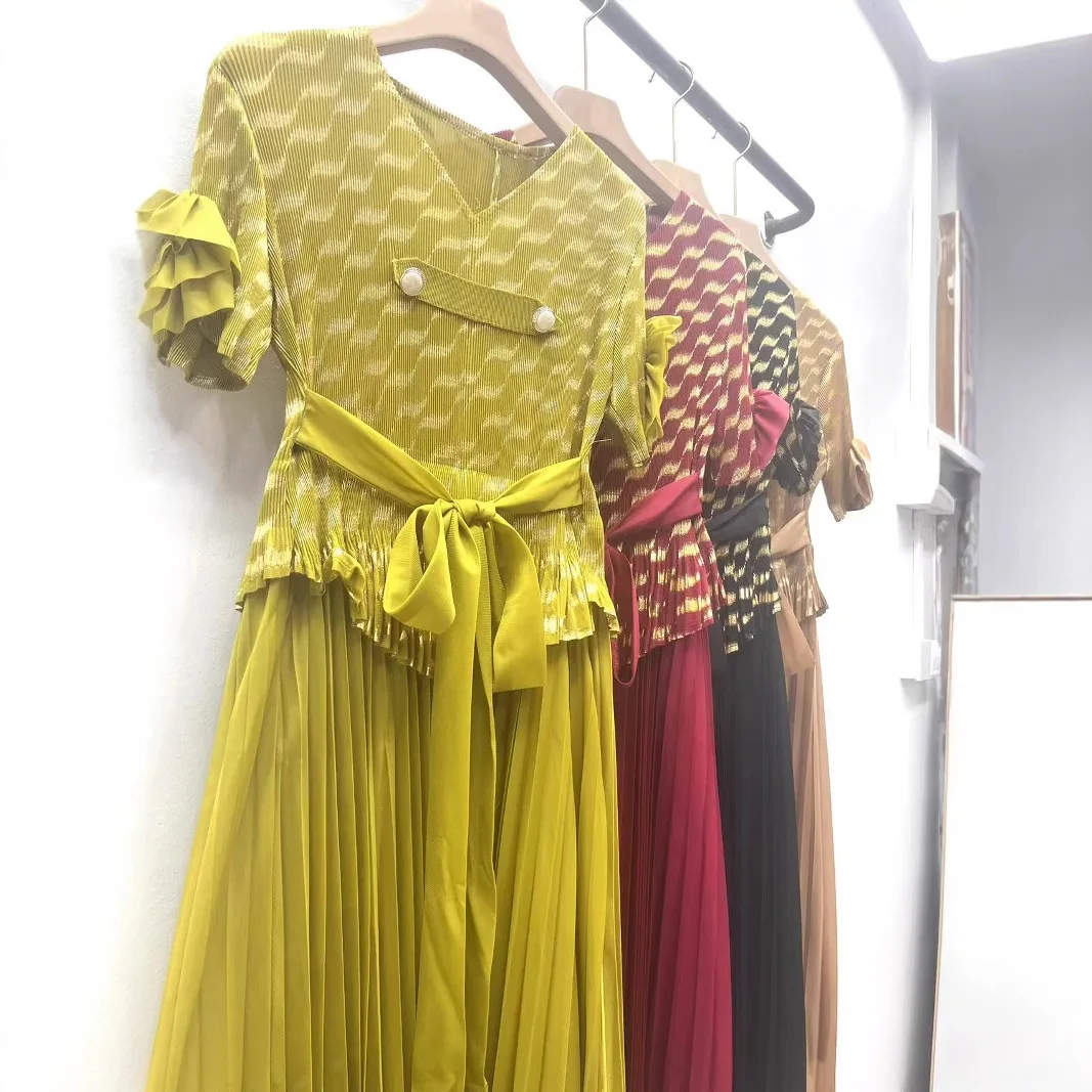 

2025 Wholesale Loose Women's Clothing Miyake Pleated Suit Collar Pleated Long Dress Fashionable High-end Fat MM Women's Clothing