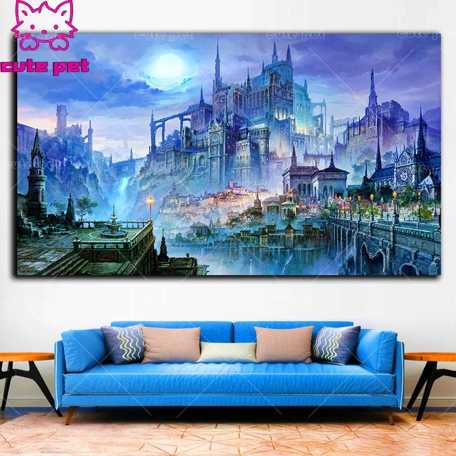 Grande pittura diamante fai da te puzzle pieno quadrato rotondo pittura fantasia notte castello punto croce strass mosaico regalo decorazioni per la