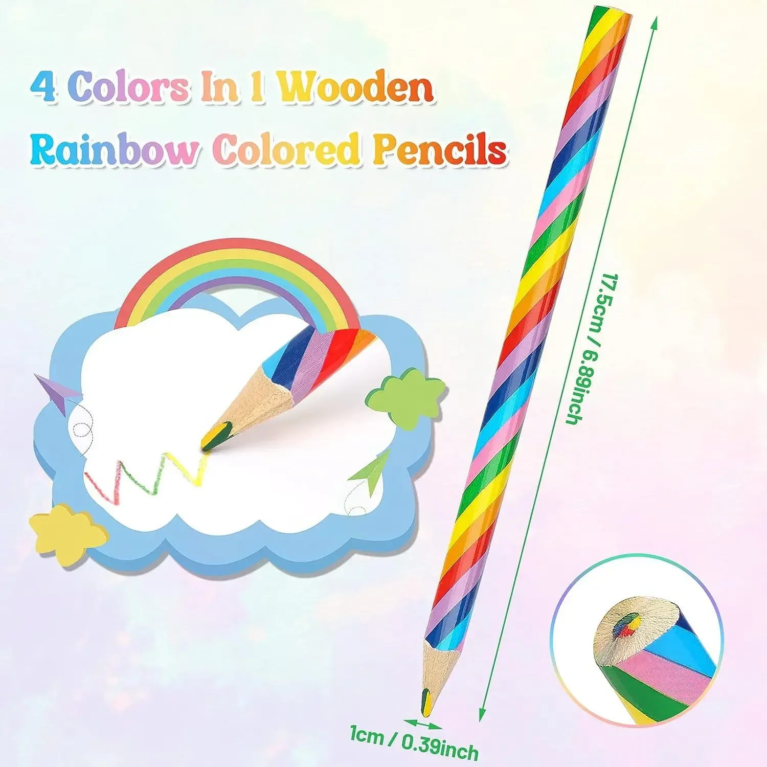 4pcs/pack Kawaii 4 Color Concentric Rainbow Pencil Crayons Colored Pencil Set Art School Supplies for Painting Graffiti Drawing