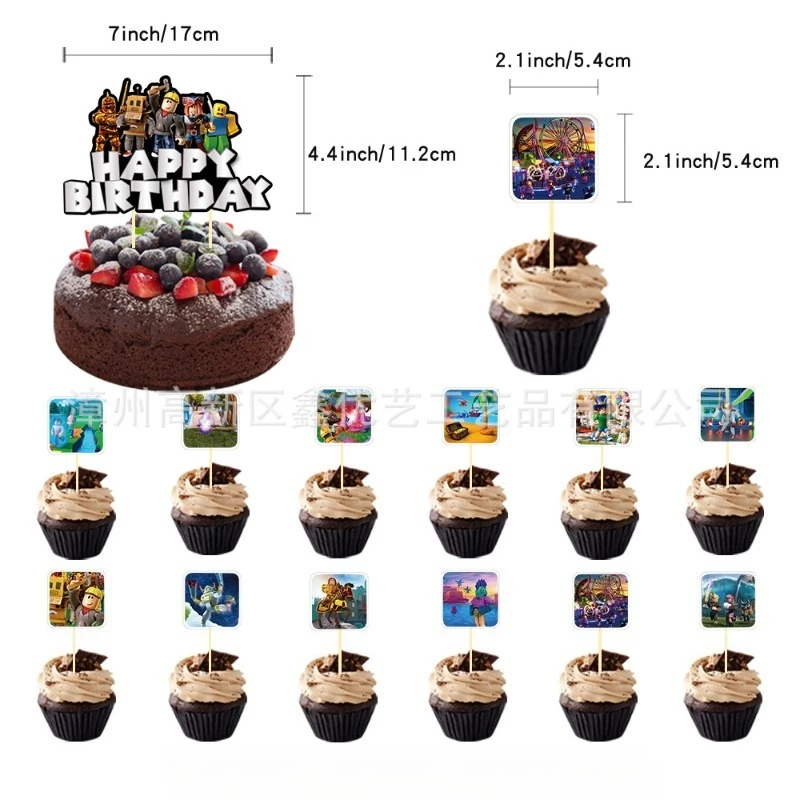 Roblox 생일 장면 장식 용품 파티 용품 풍선 세트 배너 삽입 소년 소녀 생일 장식 용품