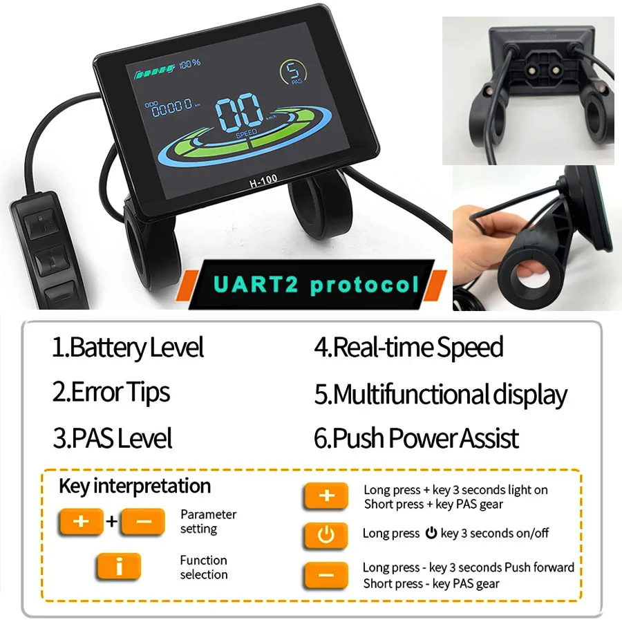 UART Protocol No.2Ebike Display H-100 Electric Bicycle LCD Display Scooter Electric Bicycle Modification Accessories Instrument
