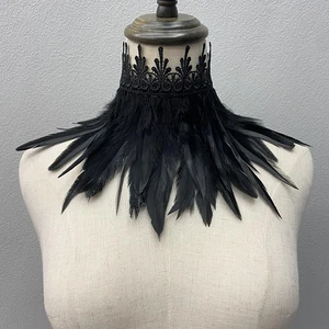 Siyah tüylü yaka gerdanlık kolye-kadın danteli, seksi, ten, stil şal, cadılar bayramı partisi buna değer dantelli doğal, yaka sahte Tüy yakasına 8 çekirdekli satışlar-no. 2