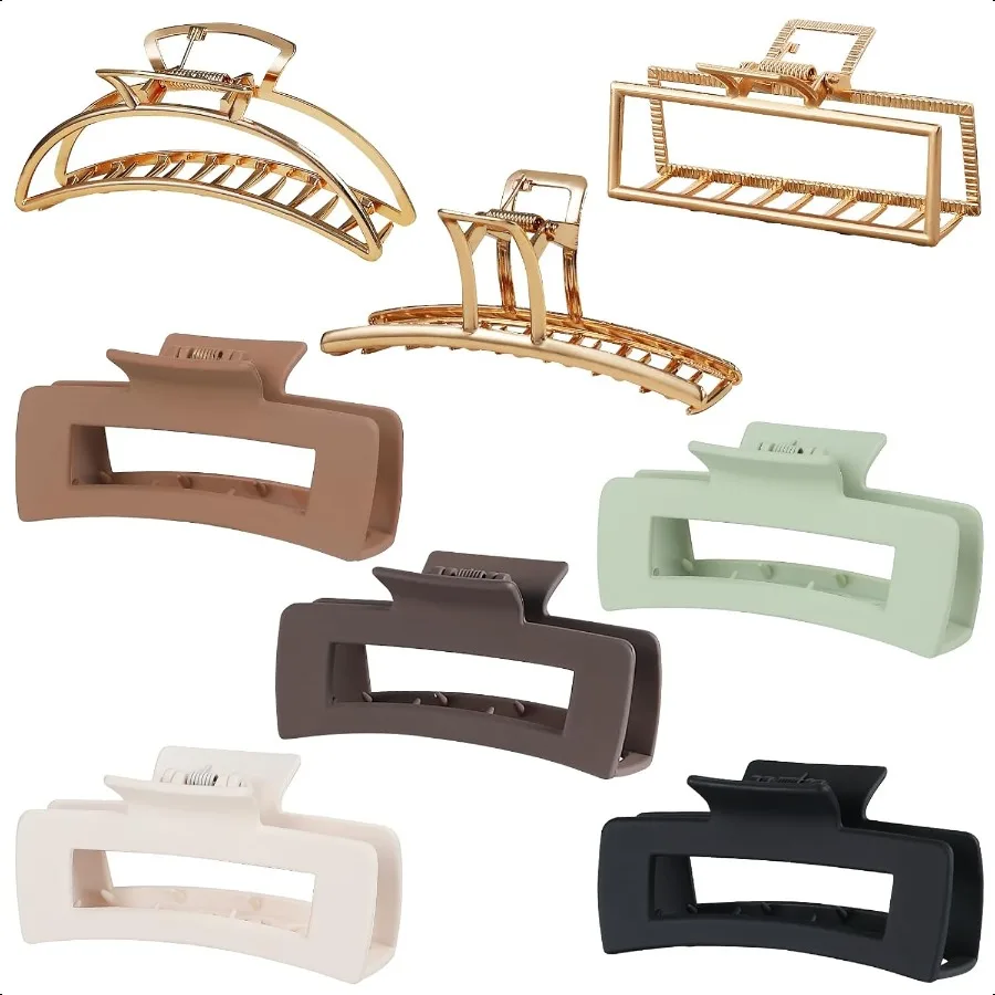 

8 Pcs Hair Claw Clips 5 Square Matte Clips and etal NonSlip Strong Hold Claws for Women Girls