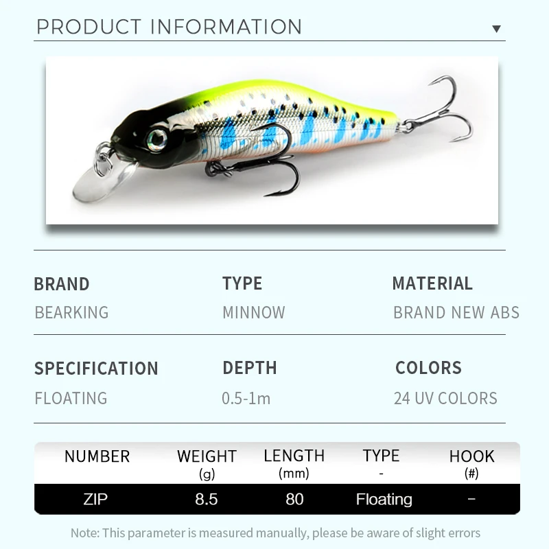 BEARKING Hot Sale 80mm 8.5g Professional Quality Magnet Weight Fishing Lures Minnow Artificial Bait Tackle Hard Fishing Lure