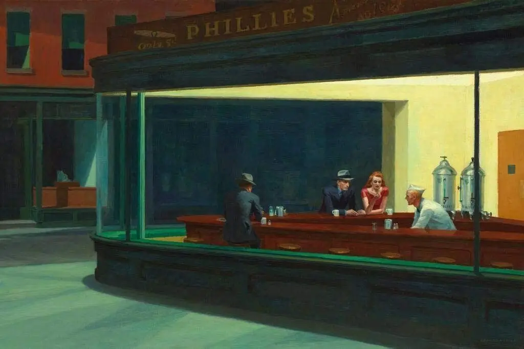 Nighthawks Painting by Edward Hopper Phillies Diner Night Hawks Art Picture Print Silk Poster Home Wall Decor