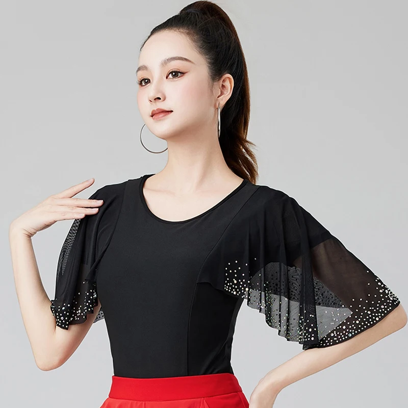 Female Short Sleeves Waltz Ballroom Dance Tops New Women'S Rumba Modern Dancing Top Adults Samba Latin Dance Clothes DW10816