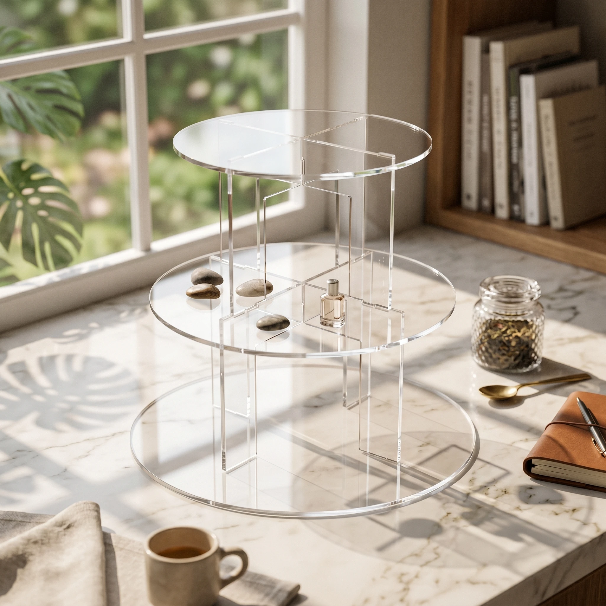 

Clear Acrylic Cake Stand Round Plates Three-Tier Cake Stand Acrylic Dessert Display Easy to Assemble Non-Slip Feet
