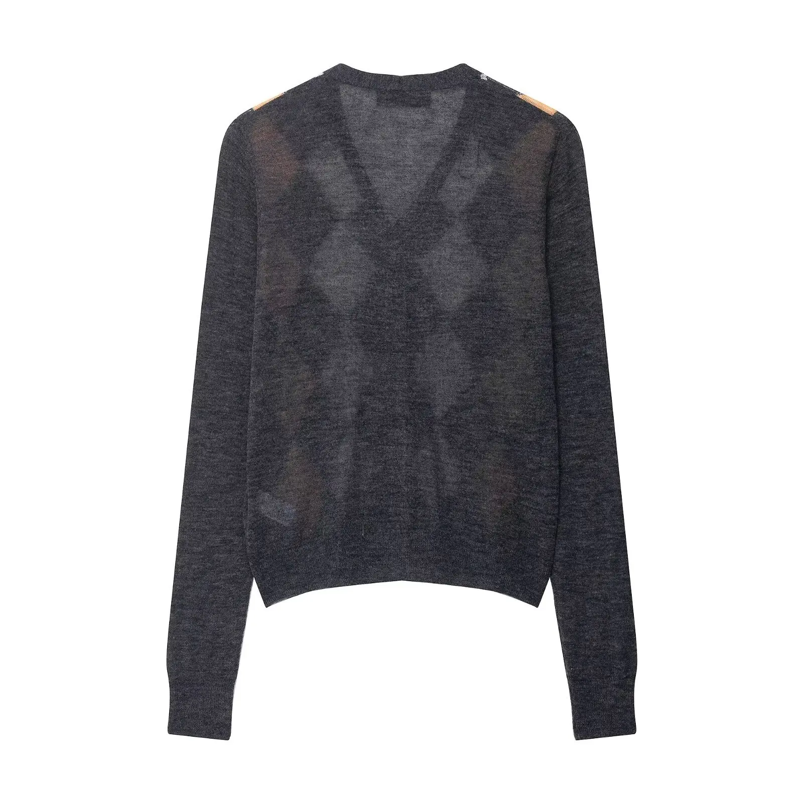 2025 الربيع والخريف موضة الخامس الرقبة طويلة الأكمام محبوك زر علوي ديكور الرجعية الماس سترة متماسكة