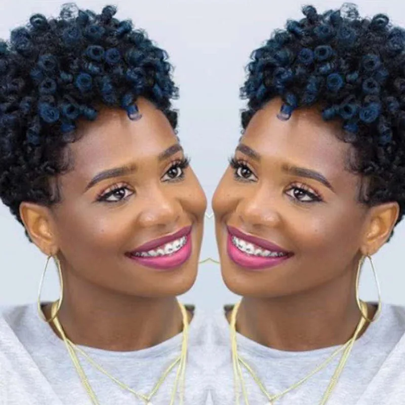 

Африканский стиль, европейские и американские женские черные маленькие локоны, парик из синтетических волос, головной убор, розовая сетка