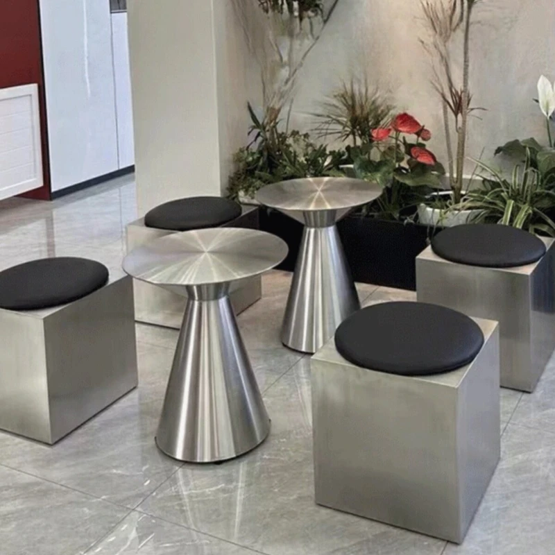 Modern Bauhaus Stainless Steel Coffee Table Industrial Square Stool Cafe Metal Round Stool Multipurpose Sofa Chair Side Table