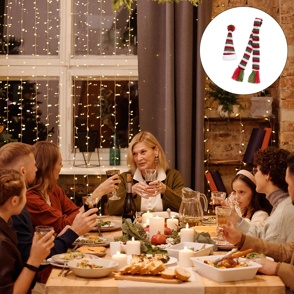 

3Sets Xmas Wine Bottle Hat Scarf Decor Non-Woven Cover Party Supply Bottle Hat Xmas Supply Christmas Decoration