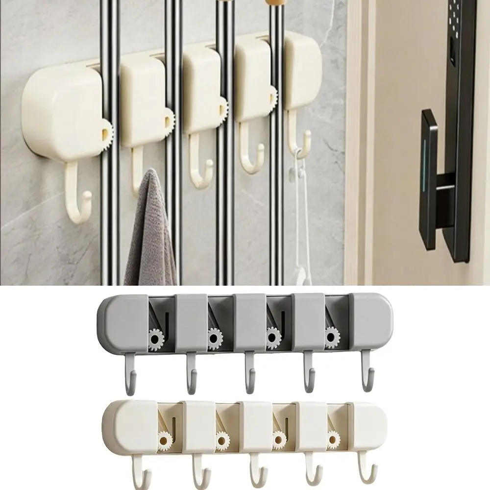 Practical Automatic Adjustable Mop Clip 5 Hook Wall Mounted Broom Organizer Clip Waterproof Rolling Broom Mop Holder Shower Room - view 2