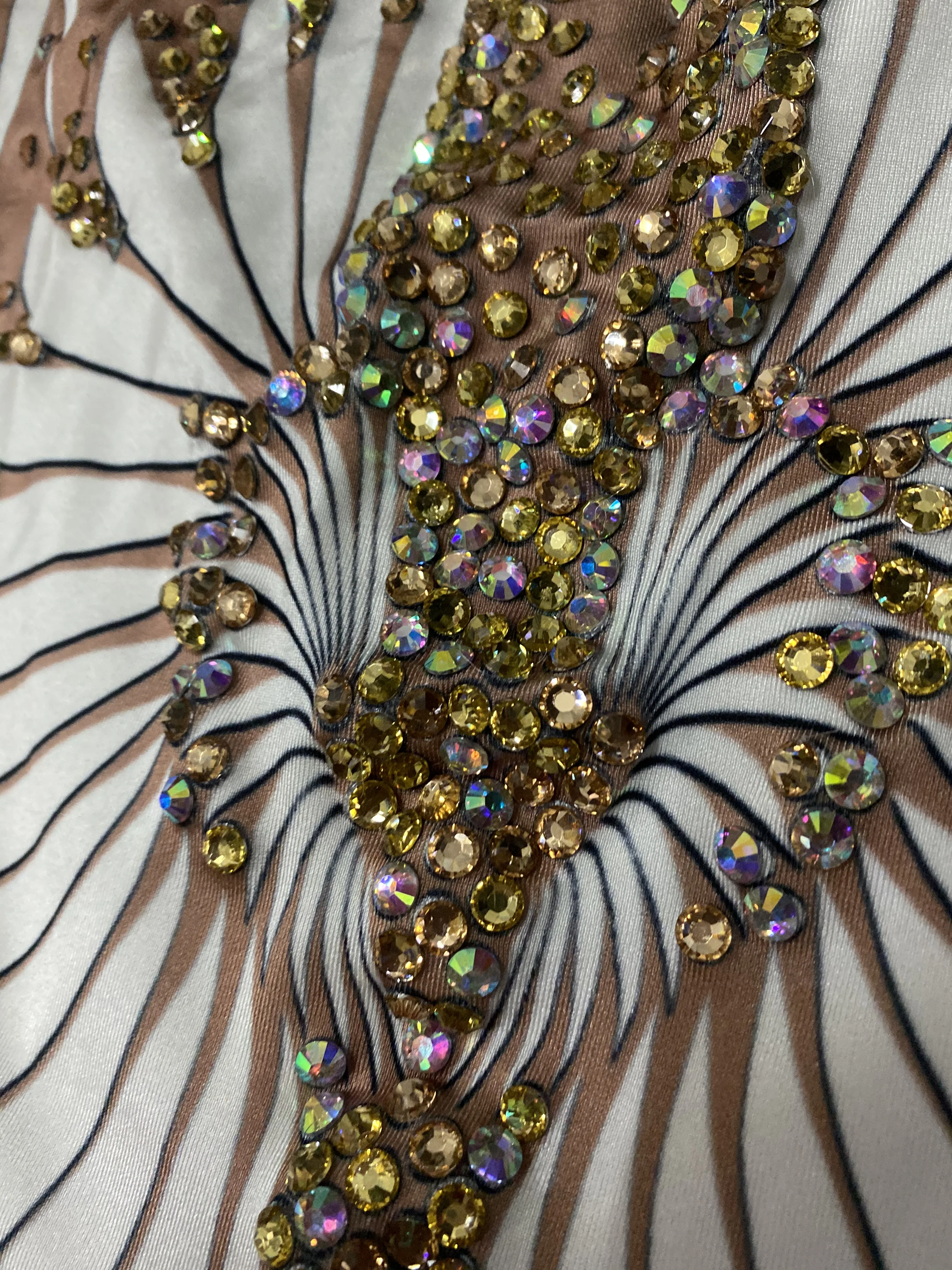 할로윈 라인스톤 점프수트 캣수트 화이트 페더 프린트 타이츠 피팅 플레이수트 여성 패션 폴댄스 공연 의상