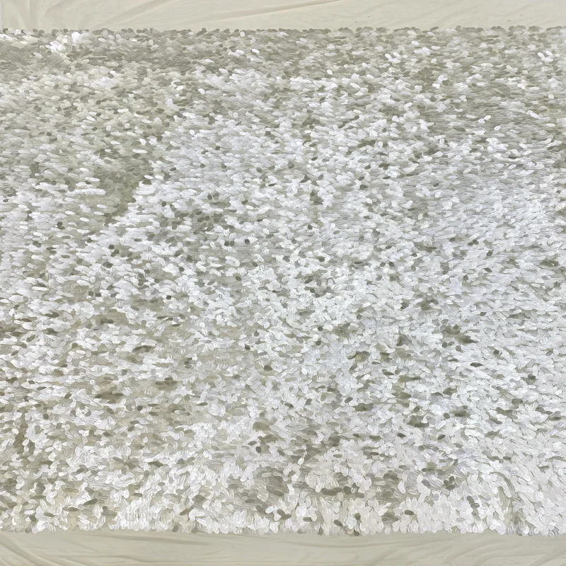 White Shell Sequin Embroidery Stretch Mesh Fabric Teardrop Sequins Material for Evening Gown Stage Dress Women Clothing Sewing