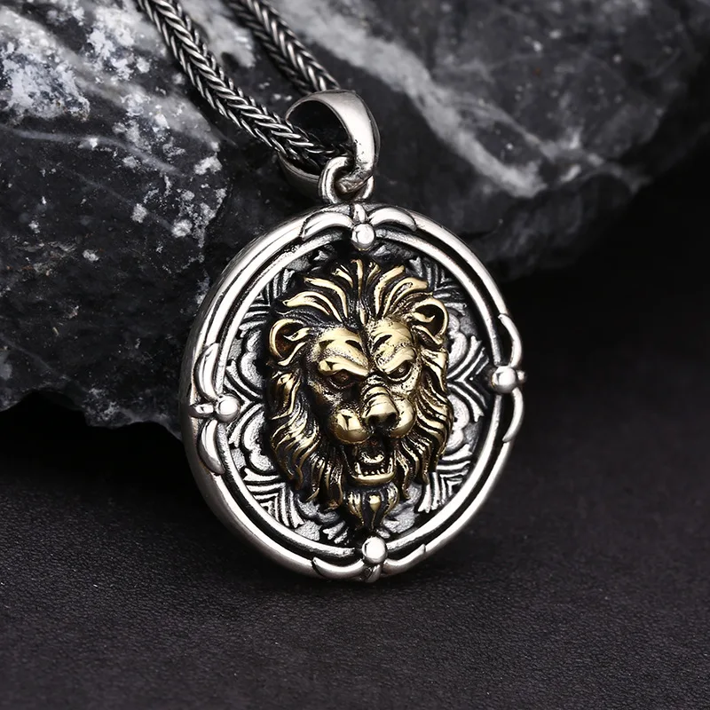 BOCAI S925 Sterling Silver Pendant Chinese Style Antique Silver Relief Lion Head Charms Charm Fine Choice Jewelry Wholesale