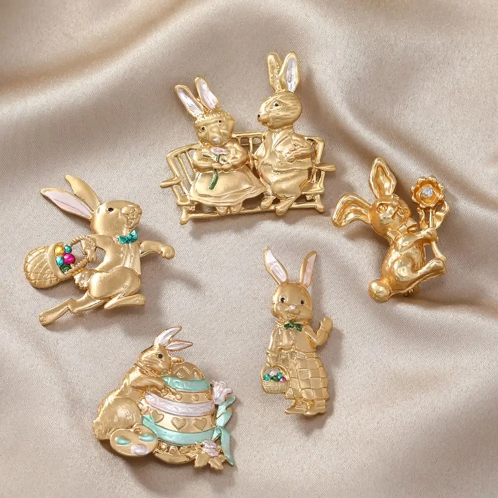 Korean Style Easter Rabbit Brooches Badge Jewelry Accessories Matte Metal Brooch Bag Buckle Clothes Accessories Cute Animal Pin