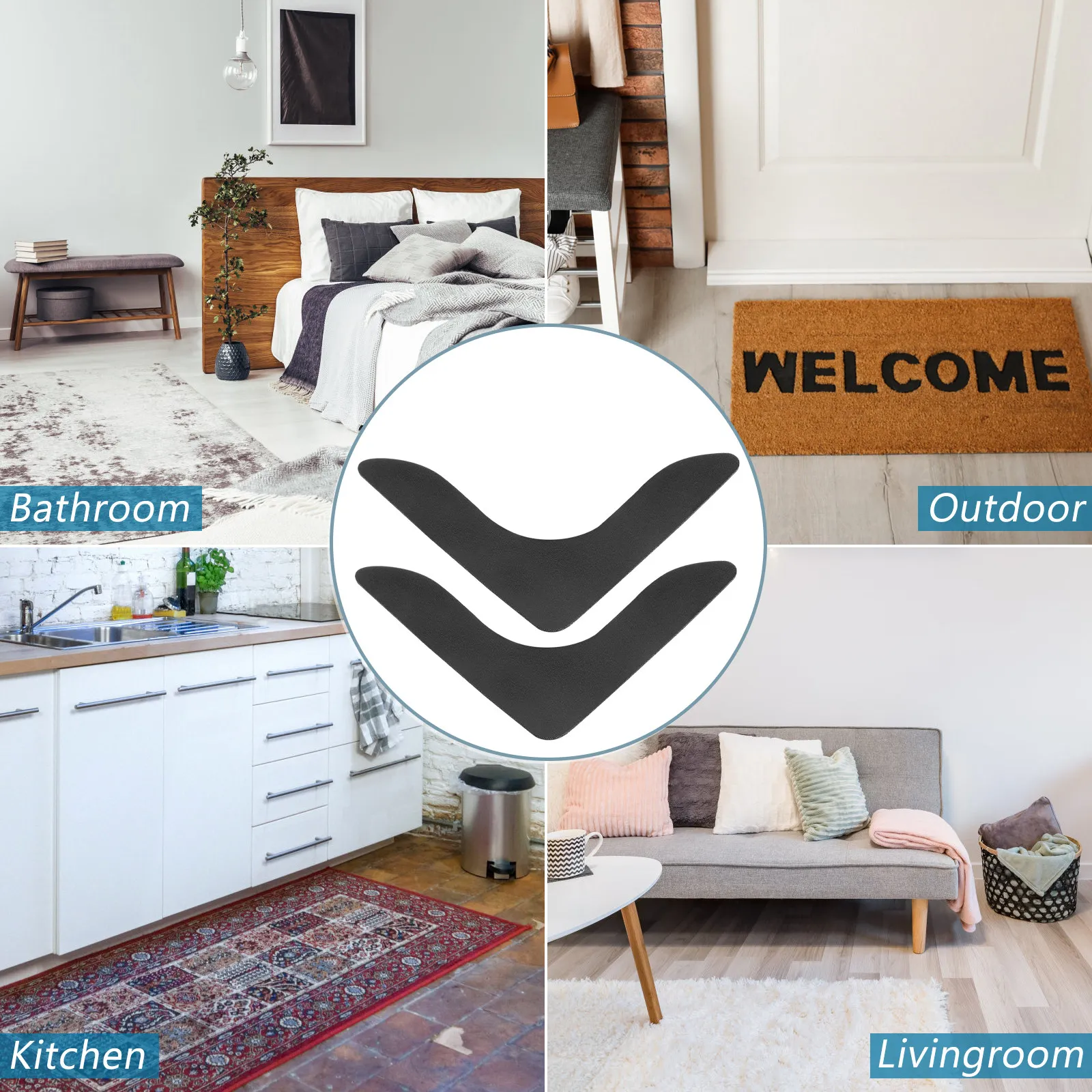 8Pcs Washable Rug Stickers Carpet Gripper Tape Non-Slip for Tile Hardwood Floors Reusable Carpet Corner Grips Traceless Adhesive