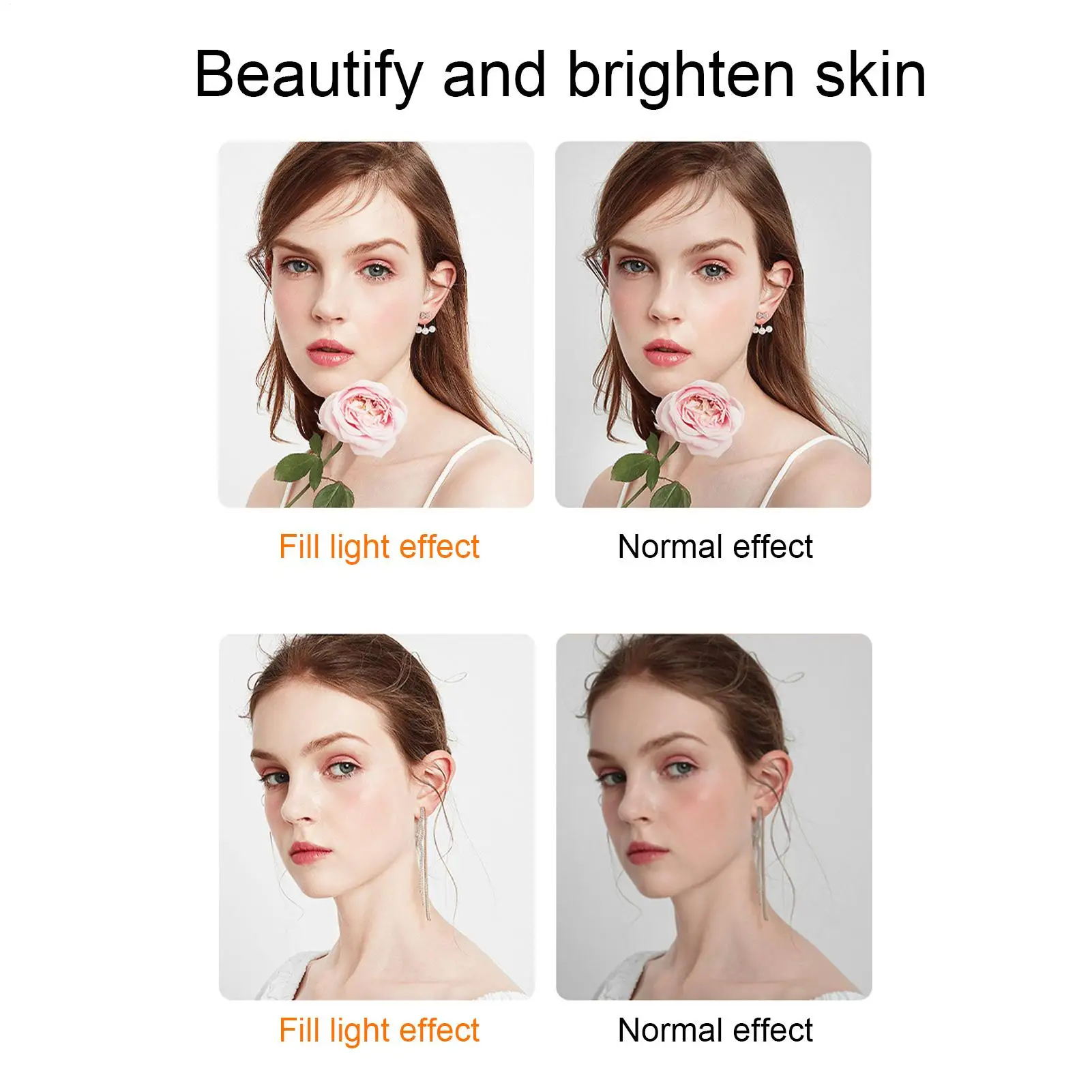 磁気式スマホ自撮りライト 5段階調光 折りたたみ式LEDライト 化粧鏡付き Vlog撮影 ライブ配信用