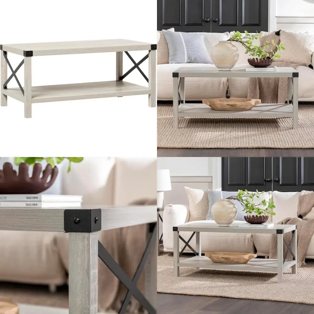 

Sedalia Modern Farmhouse Style Metal Coffee Table, 40, Stone Gray
