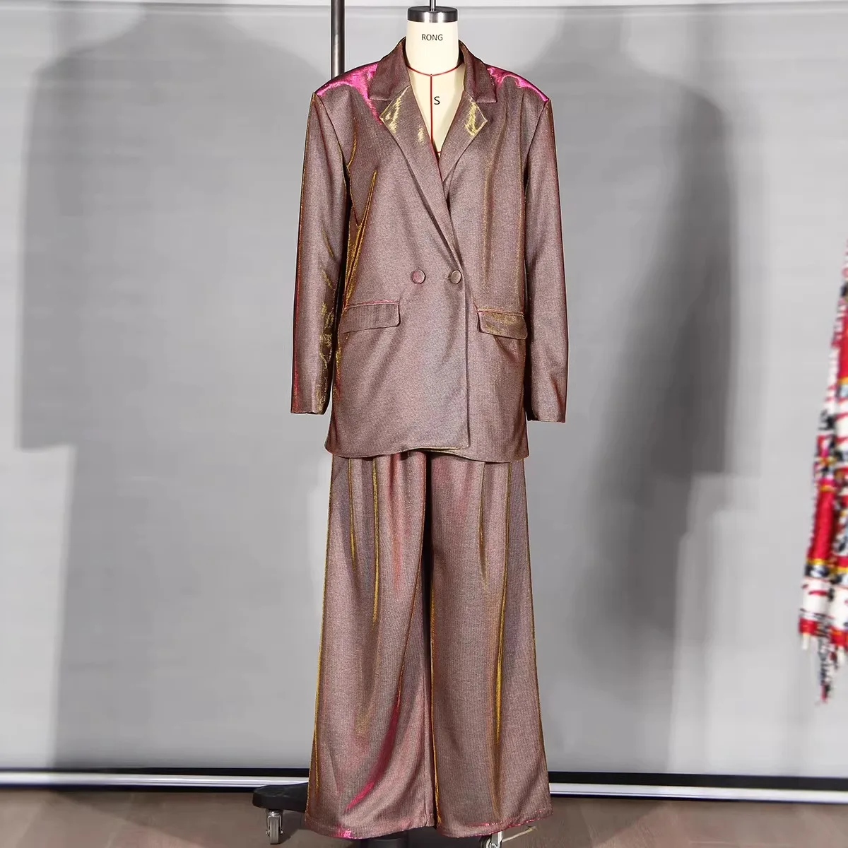 FANAN Big Size Elegant Blazer Wide Leg Pants Two Piece Suit New Lapel Long Sleeve Women Fashion Tide Spring Autumn 2026