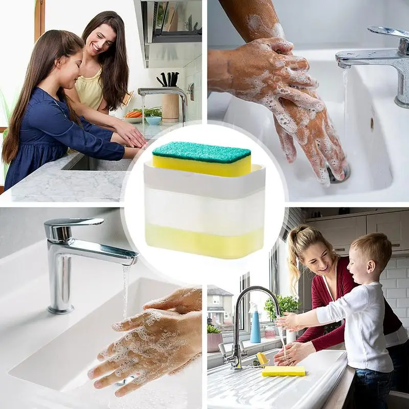 Dish Soapy Dispenser for Kitchen Soap Container Kitchen Accessories 2-in-1 Sponge Holder and Dishwashing Soap Pump Dispenser