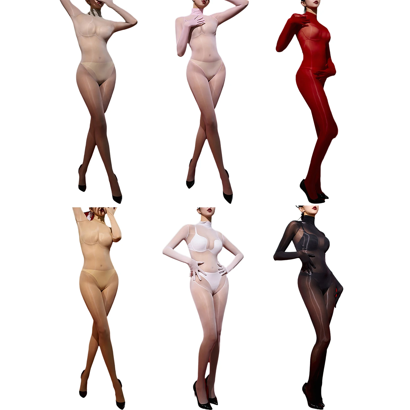 Womens Exotic Teddies Sexy See Through Bodystockings Jumpsuit Full Finger Gloves Full-body Bodysuit Leotard Unitard Nightwear