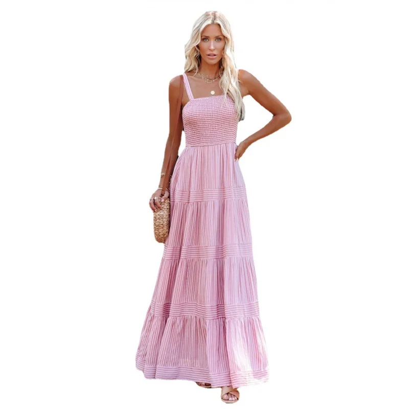 2025popular summer women's clothing new holiday sling strap printing long dress hot