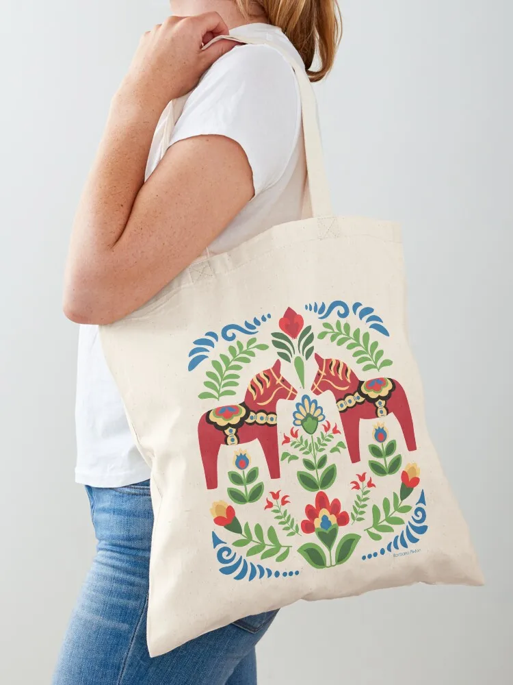 Swedish Dala Horses Red Tote Bag Custom bag Canvas bag Handbags women Shopper