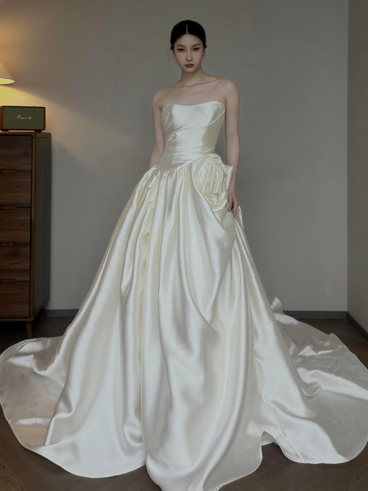 

Упрощенное свадебное платье с кружевным бюстье и длинным шлейфом из атласной ткани, наряд для гостей, для входа на свадьбу, новинка 2026 года