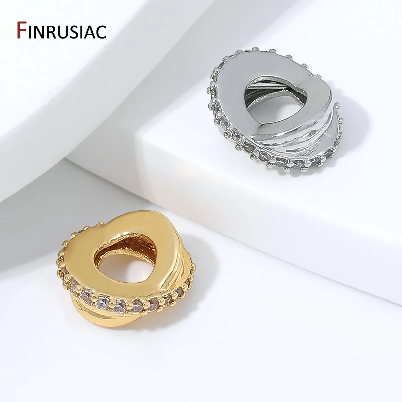 18K Gold Plated Brass Zircon Twisted Ring Spacer Beads,Criss-Cross Loop Charm Separator Beads for DIY Bracelet Necklace Accessor - view 4