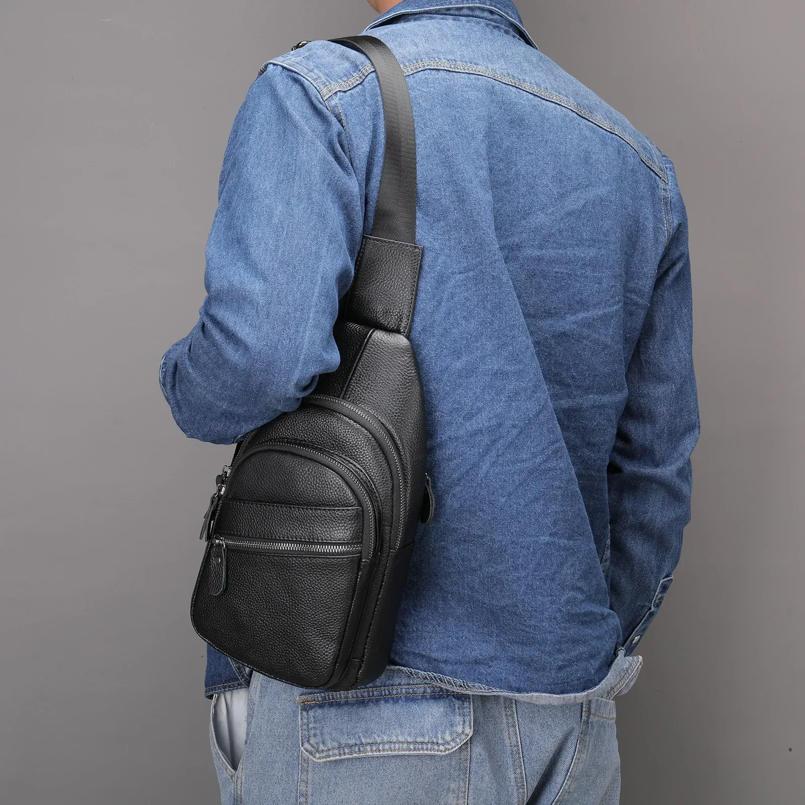 Men Bag Handbag 100% Cowhide Leather Shoulder Bags Fashion Messenger Bag Crossbody Bags Chest Bag for Men Black Luxury Bag