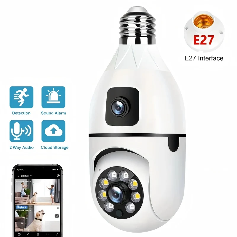 كاميرا مراقبة مزدوجة العدسة بدقة 1.2 ميجابكسل مع 360 درجة °   رؤية بانورامية، كشف الإنسان وصوت ثنائي الاتجاه للمنزل/الأعمال