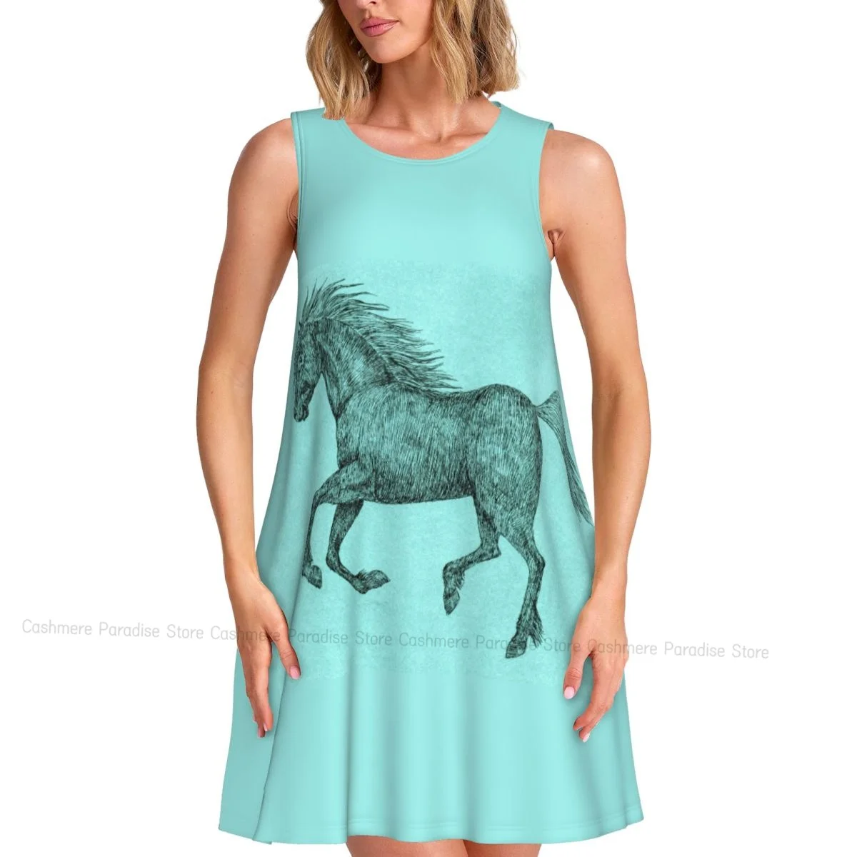 Robes d'été pour femmes, t-shirt de plage, sans manches, cheval de course sur vert, robe débardeur ample décontractée, 2025