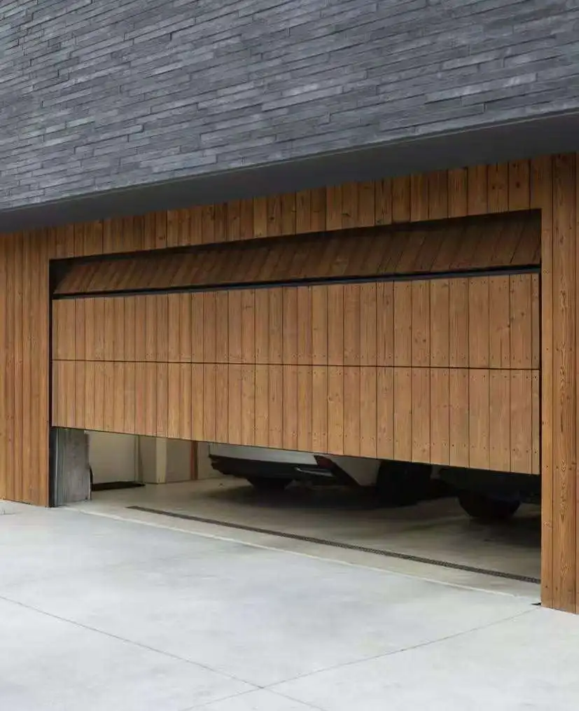 Fashion wood grain color garage door aluminum alloy Battens Garage Doors Electrically Segmented remote control garage doors
