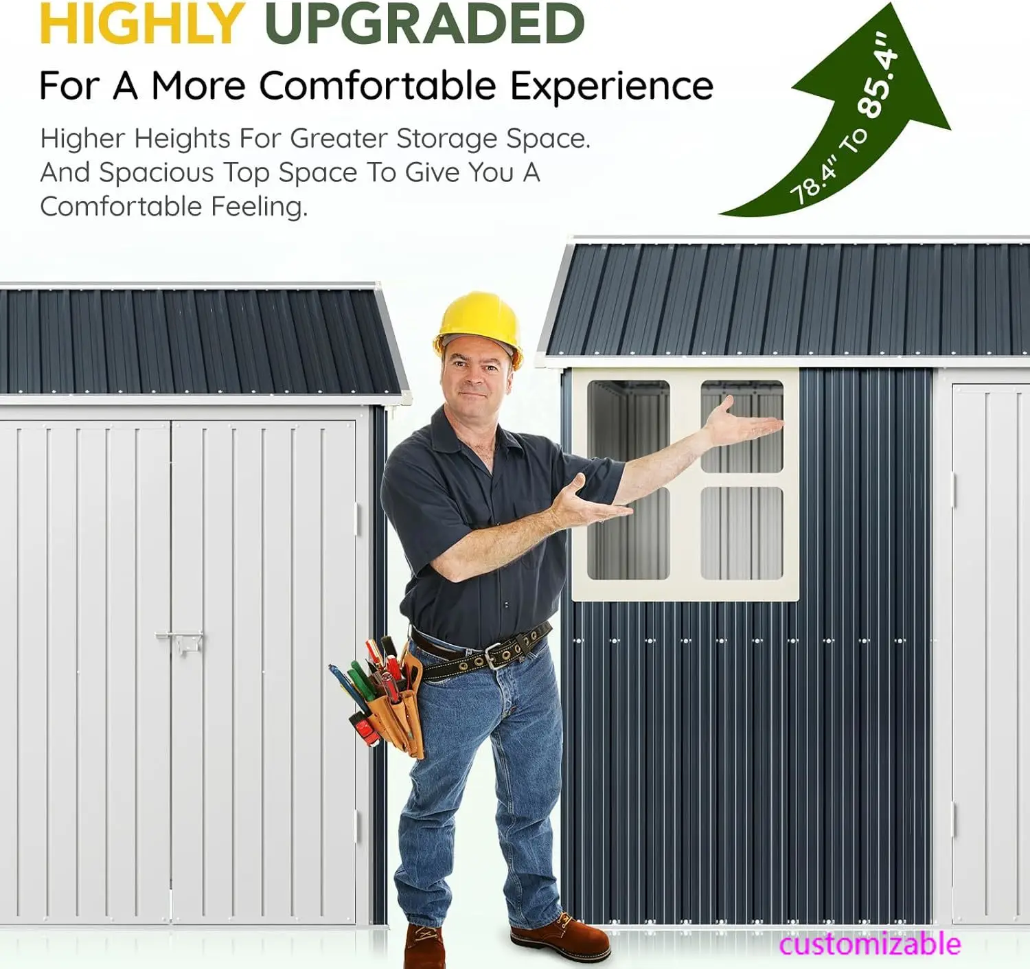 Cobertizo de almacenamiento de acero para exteriores X8FT con ventana transparente, puertas bloqueables, cobertizo de herramientas de Metal resistente a la intemperie para jardín