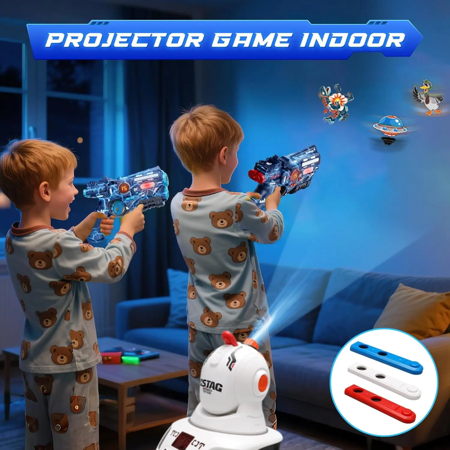 CSTAG Projector Duck UFO Hunting Shooting Game Kids Gifts Toy For Boys Laser Tag Infrared Mini Pistol Guns Battle Game Indoor