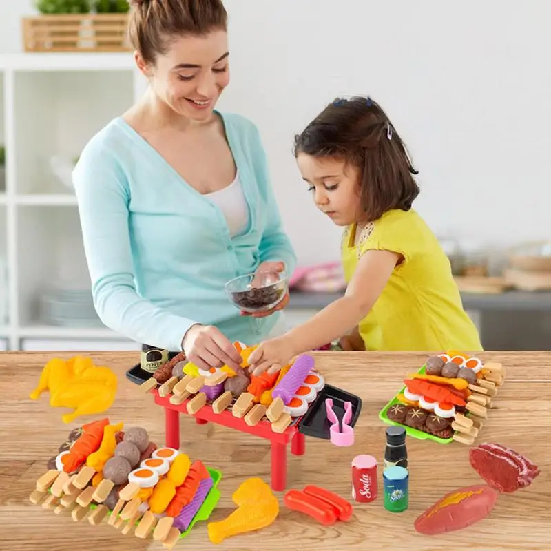 Kids Barbecue Grill Set Barbecue Play Fake Food Accessories Grill Toy Set Pretend Play Cooking Playset Interactive Toys For Kids