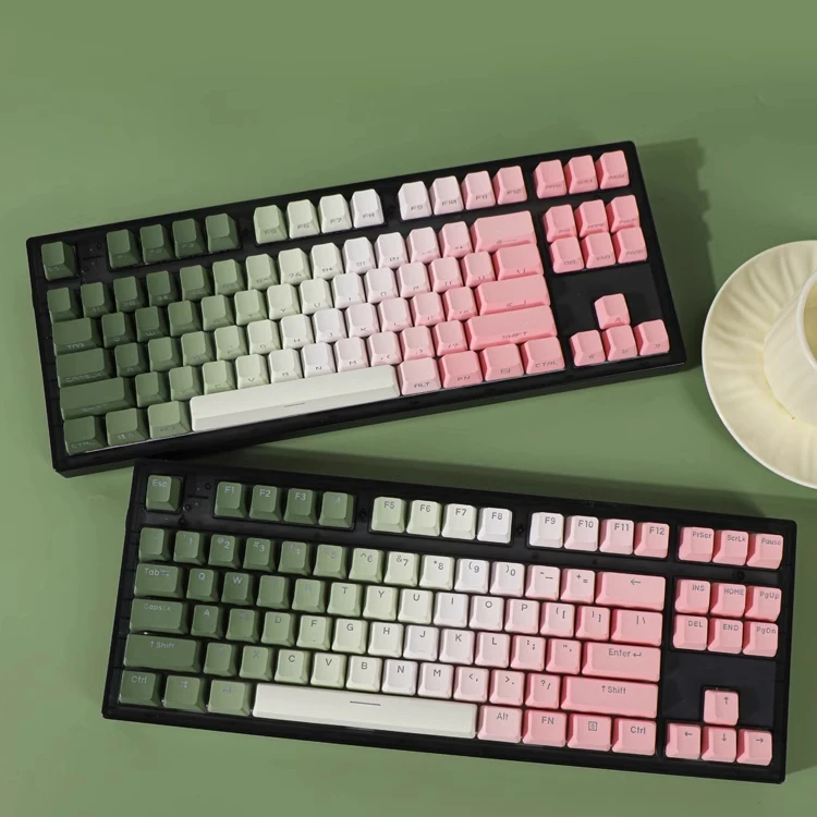 Spring Breeze Green Pink Gradient Keycaps Side Top Character Translucent Backlit Key Cap PBT OEM Profile For MX Keyboard