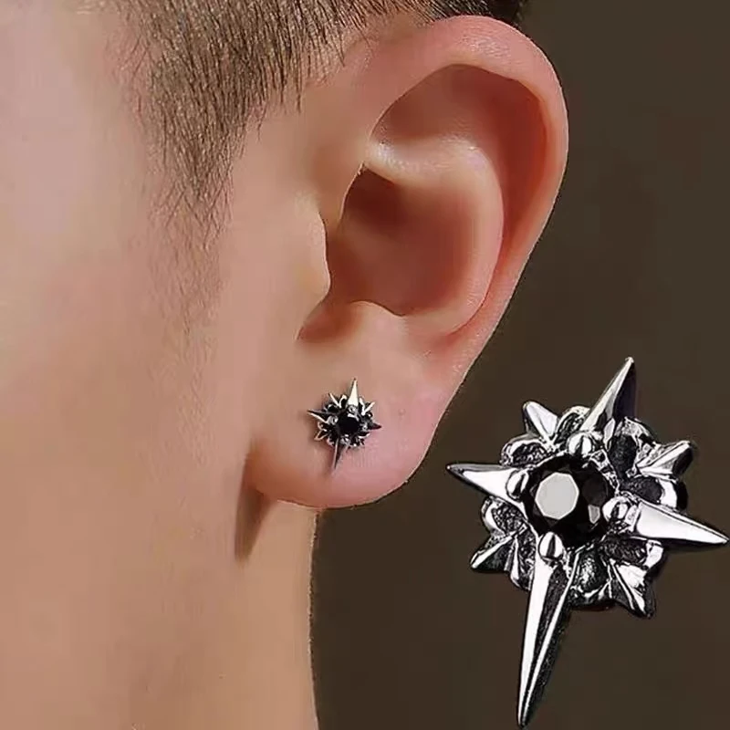 

1Pair Cross Star Black and White Zirconia Stud Earrings for Women/Men New Pop Punk Gothic Party Jewelry