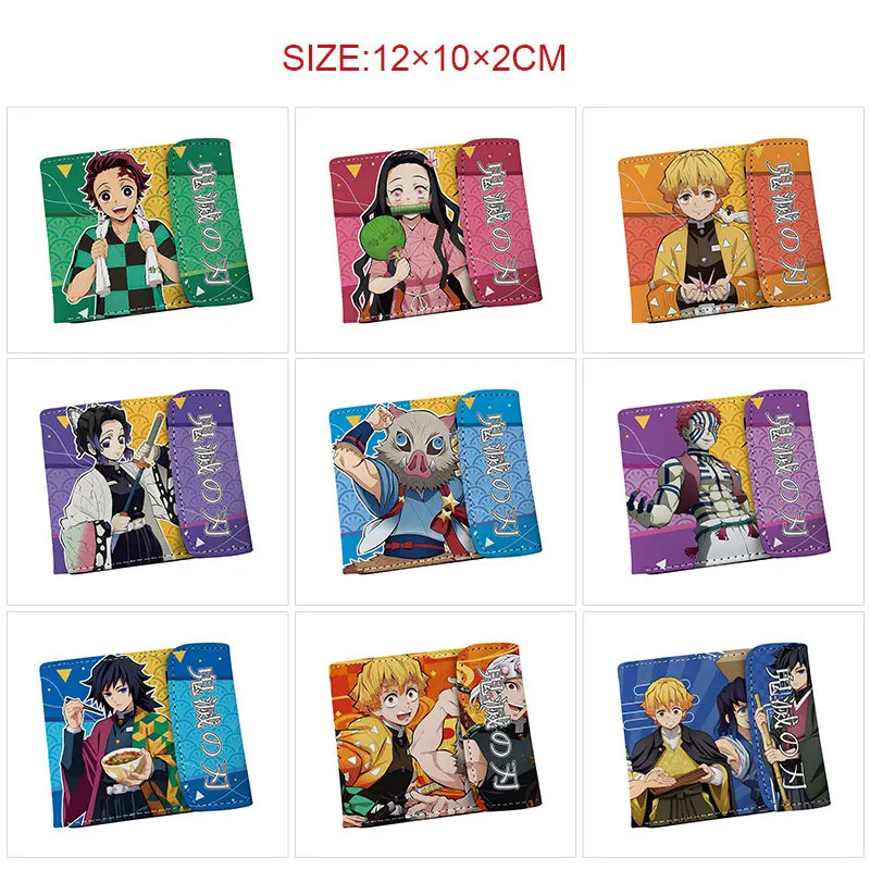 

Demon Slayer Anime Kamado Tanjiro Nezuko Zenitsu Akaza Figures Cartoon Print Fashion Snap Wallet Pu Change Storage Card Bag Gift