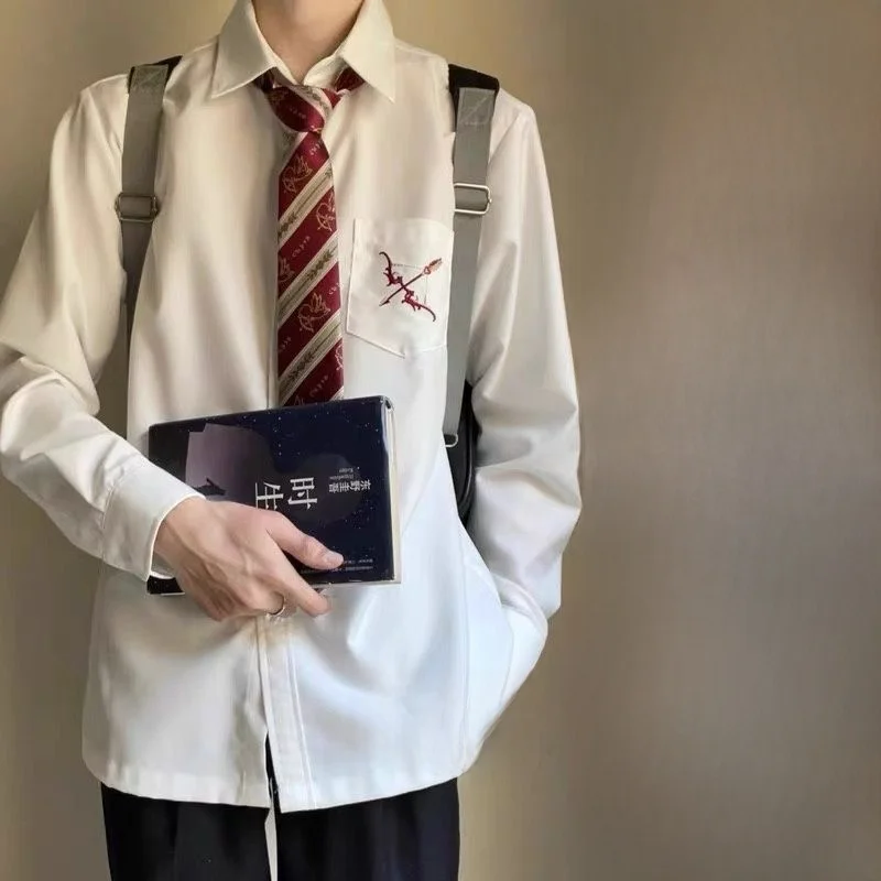 

Love God Cupid DK Men Women White Japanese Style Long Sleeve Short Sleeve Shirt Embroidered Class Uniform Tie Set Standard Fi...