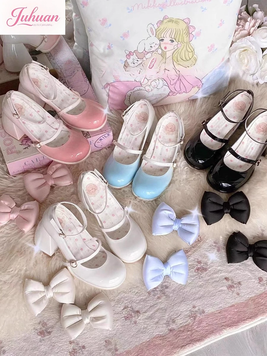 

Original Kawaii Japanese Sweet Girl Icing Gradual Change Color Women's Shoes Lolita Bow Sweet Cute High Heels Pumps for Women