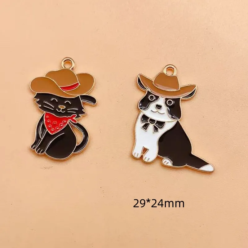 10 sztuk Cartoon Animal Charms do tworzenia biżuterii emalia pies kot ryby Charms dla majsterkowiczów wisiorki naszyjniki kolczyki prezenty