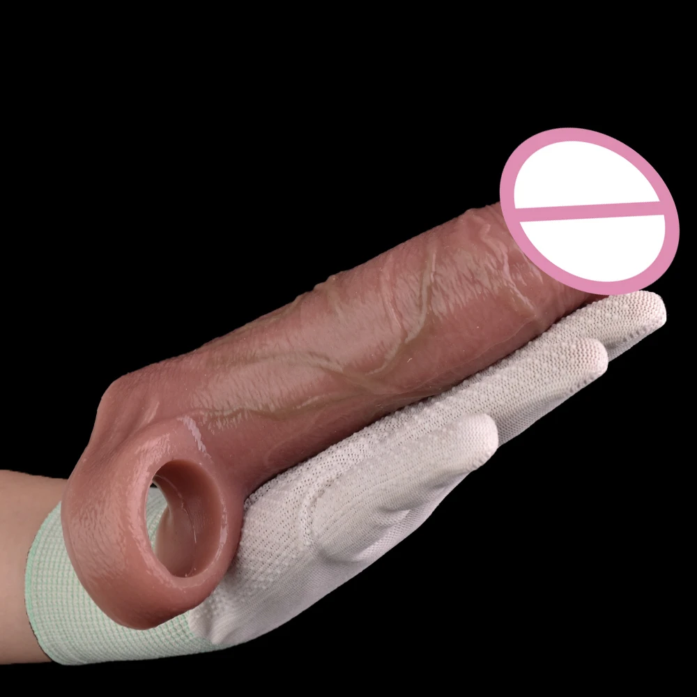 SXXY Realistic Hollow Dildo Cock Ring Ultra Penis Sleeve Silicone Dick Extender Soft Reusable Condom For Men Delay Ejaculation #6