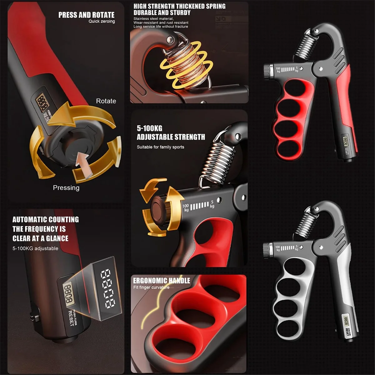 

Adjustable Electronic Counting Hand Grip Strengthener for Men Women Adult Muscle Recovery Fitness RedJAS