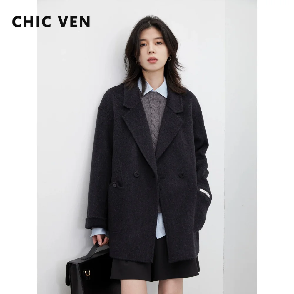 CHIC VEN New Women Woolen Coat Double-sided Loose Casual Double-breasted Solid Plus Size Top Ladies Overcoat Autumn Winter 2026