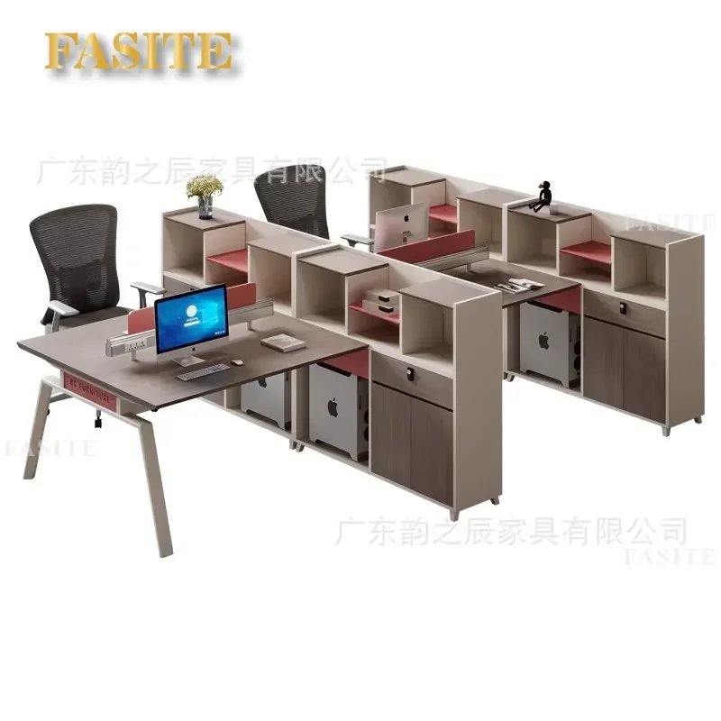 For 6 Person Office Desk and Chair Set Minimalist Light Luxury Double Financial Workstation Opposite Staff Computer Table