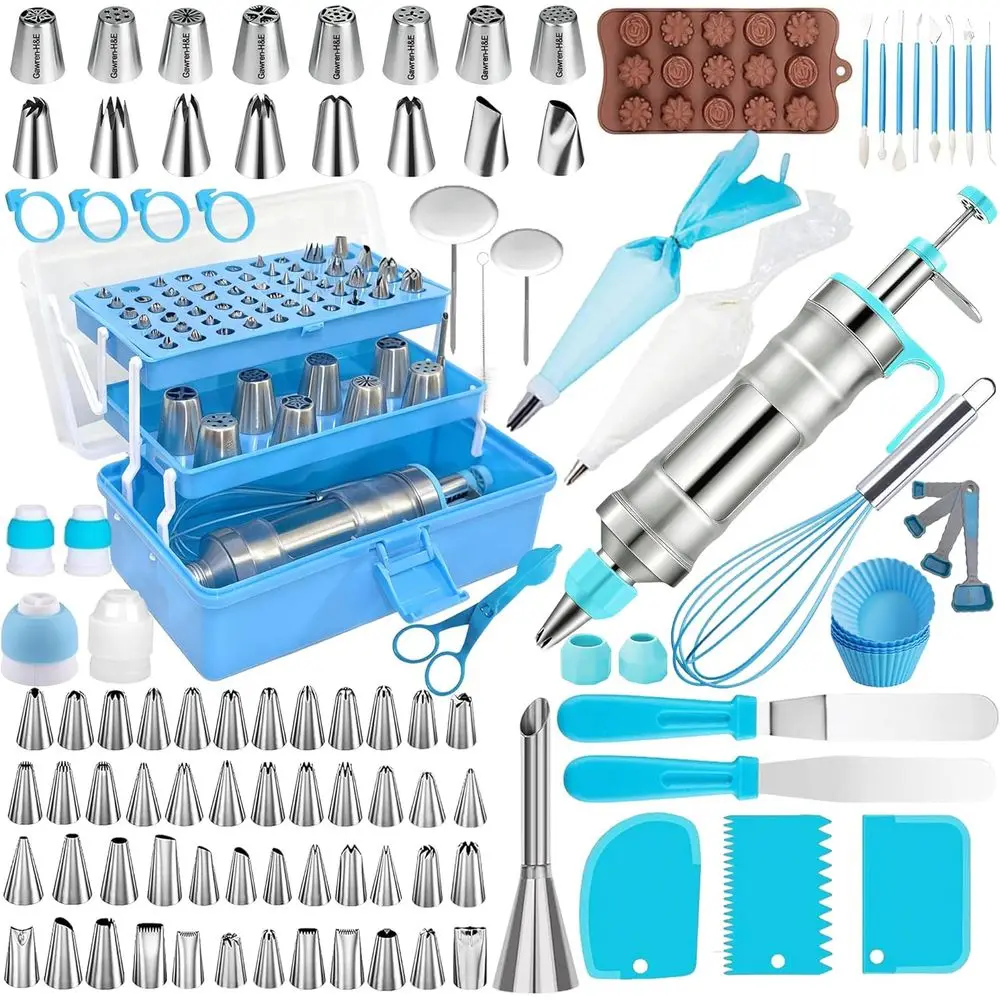 

208 PCS Cake ting Kit,Baking Supplies with Dessert ting Syringe Set,Storage Case,Icing Piping Bags and Tips Set For Cookies, Cup
